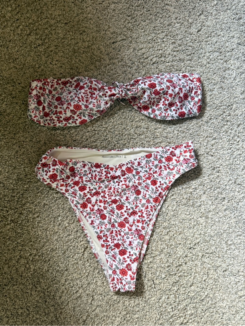 A&F Floral Red & White Bandeau Bikini Set
